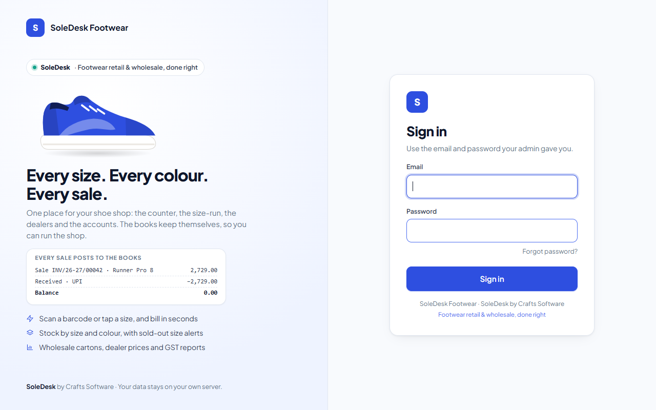 SoleDesk — An Intelligent POS & ERP System for Footwear Businesses — screenshot 1