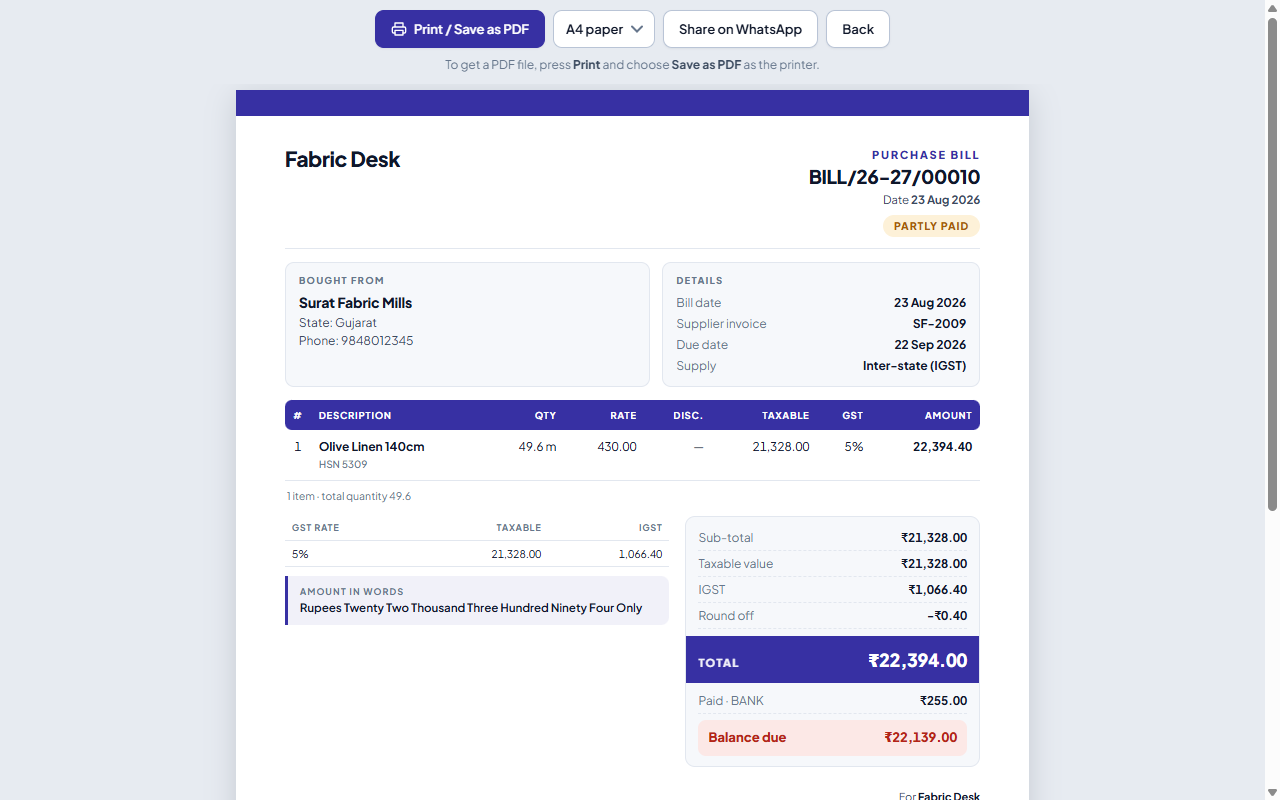 FabricDesk ERP | The Intelligent Fabric Shop Management System — screenshot 3