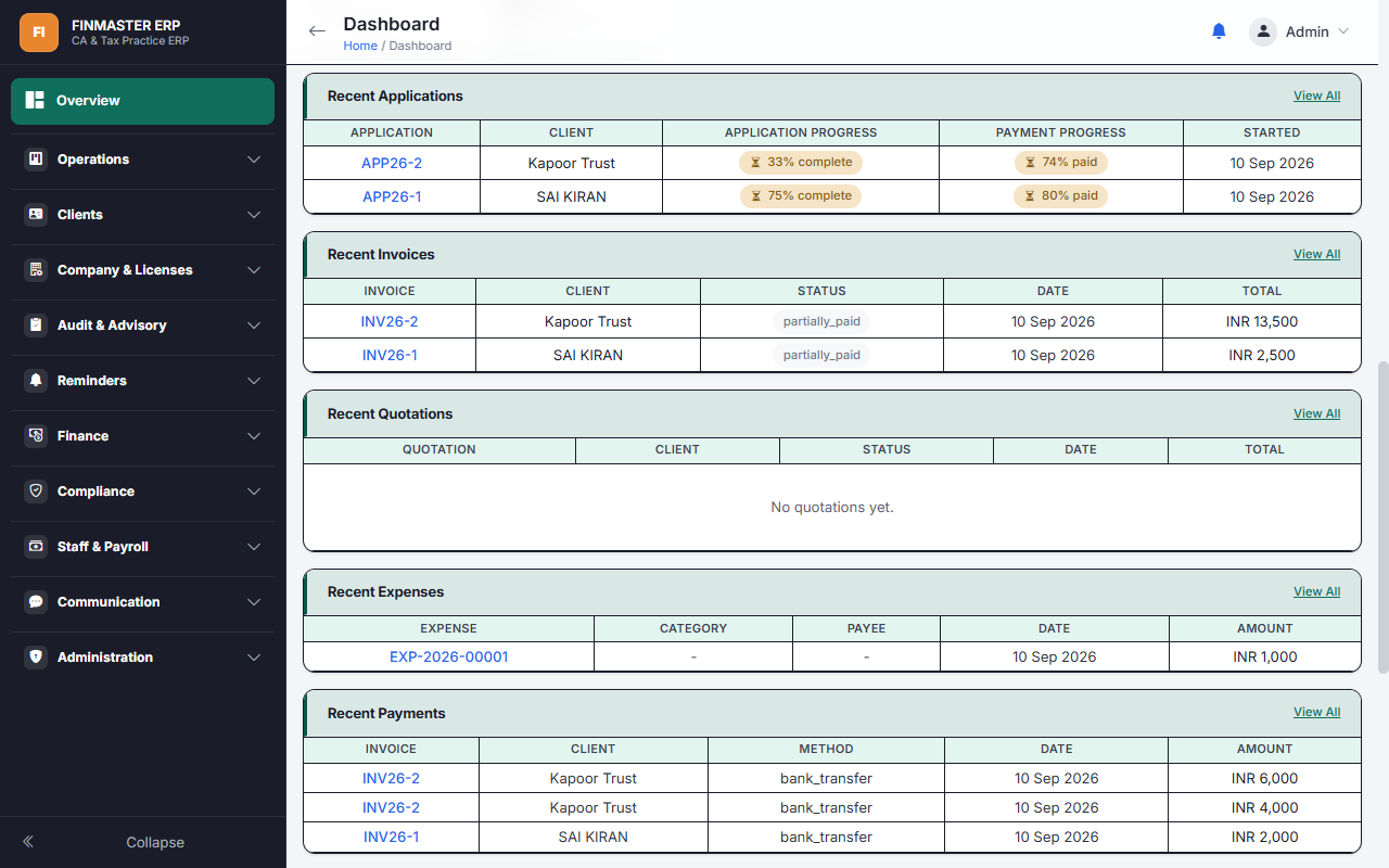 FinMaster ERP — Complete CA & Tax Practice Management Software — screenshot 5