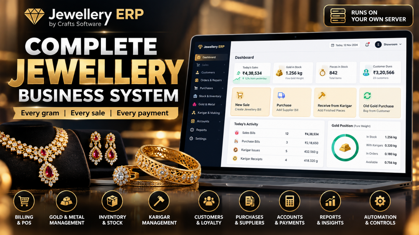 Jewellery ERP – Advanced Gold, Billing, Inventory, Karigar, Accounts & Business Management Software