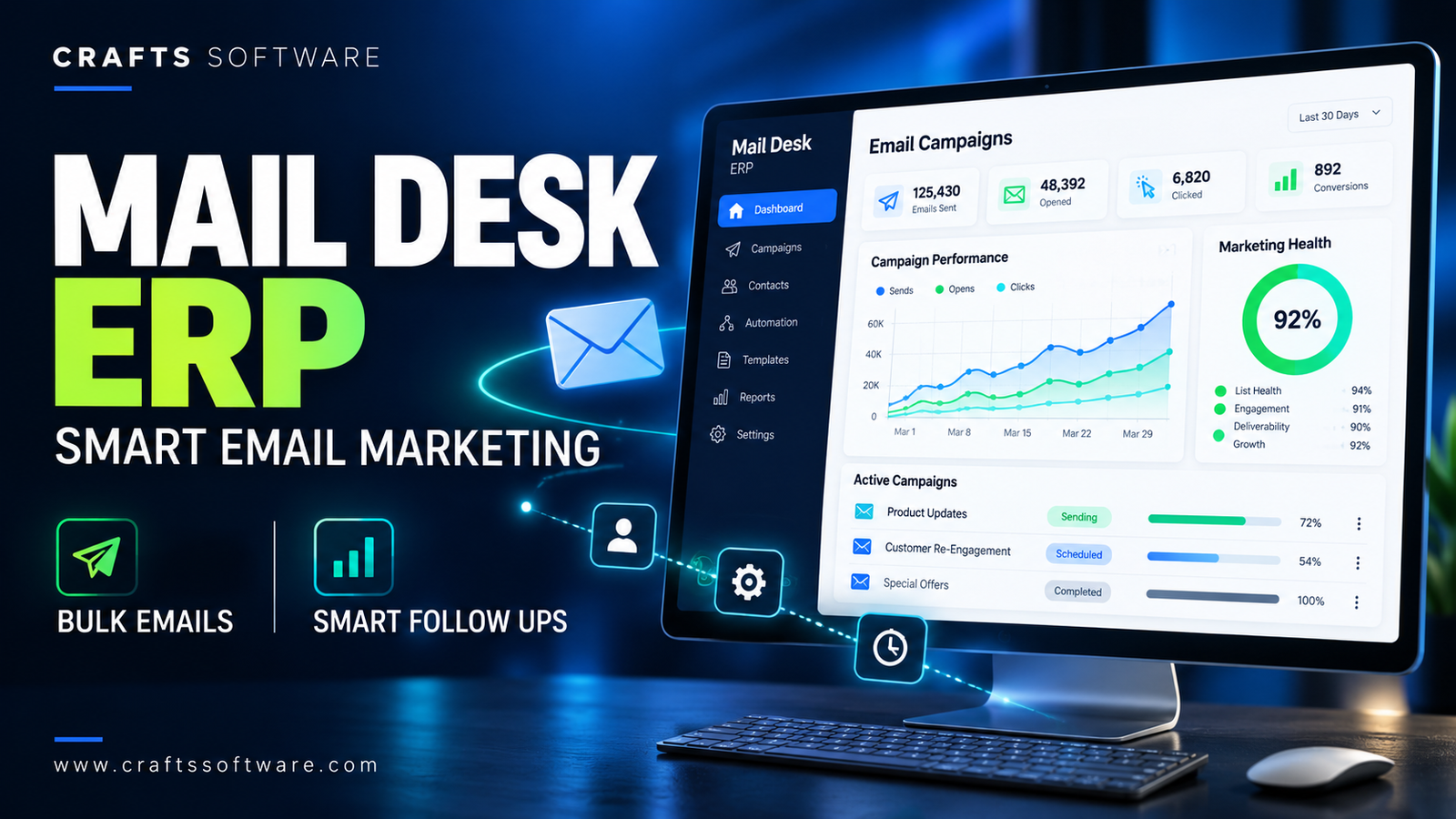 Mail Desk ERP | Bulk Emails, Smart Follow Ups & Marketing Health Dashboard