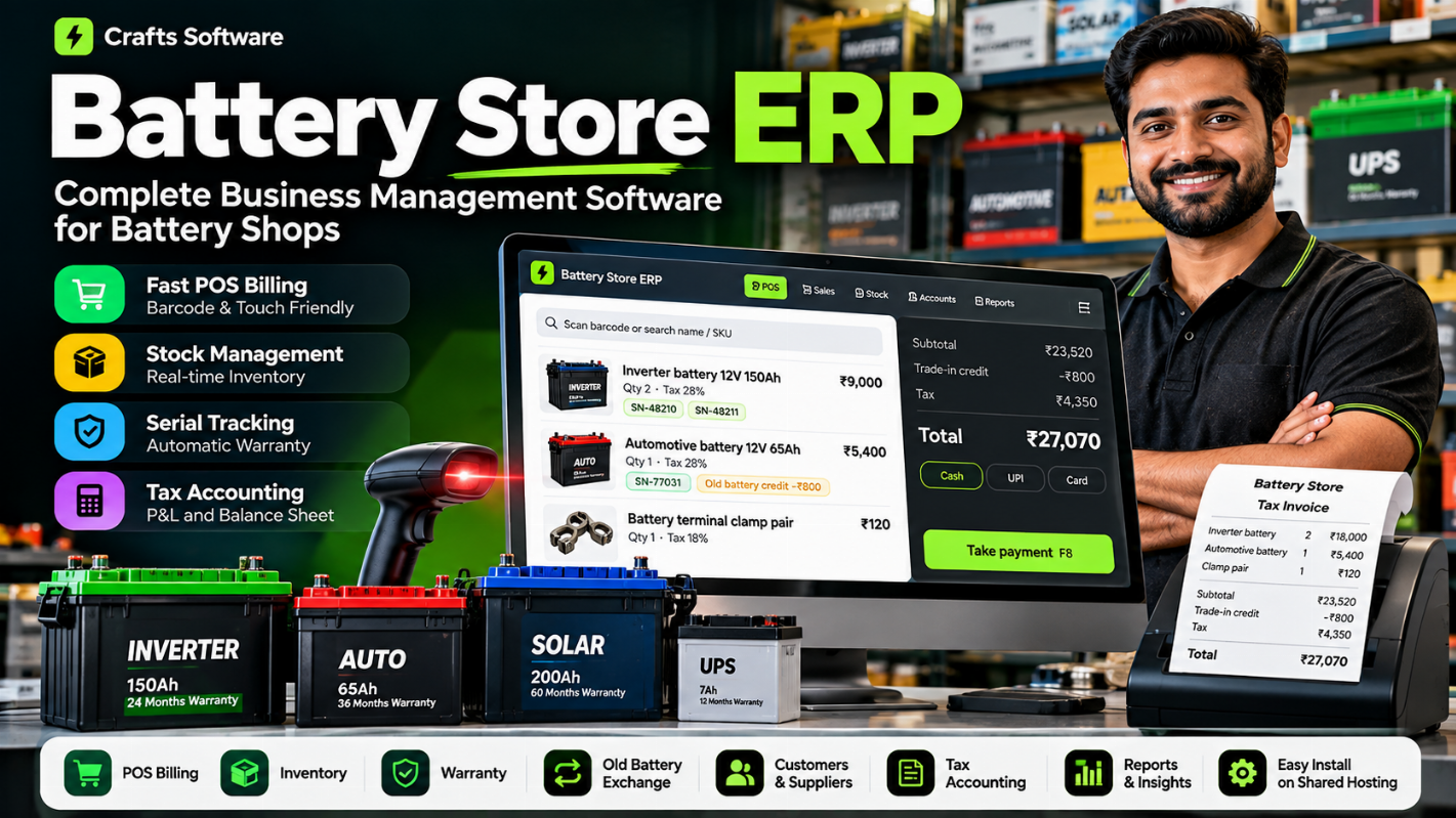 Advanced Battery Store ERP - POS Billing, Stock, Warranty and Accounting System
