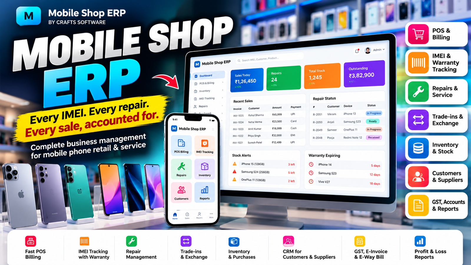 Mobile Shop ERP – Advanced POS, IMEI Tracking, Repairs, Inventory, Accounts & Business Insights